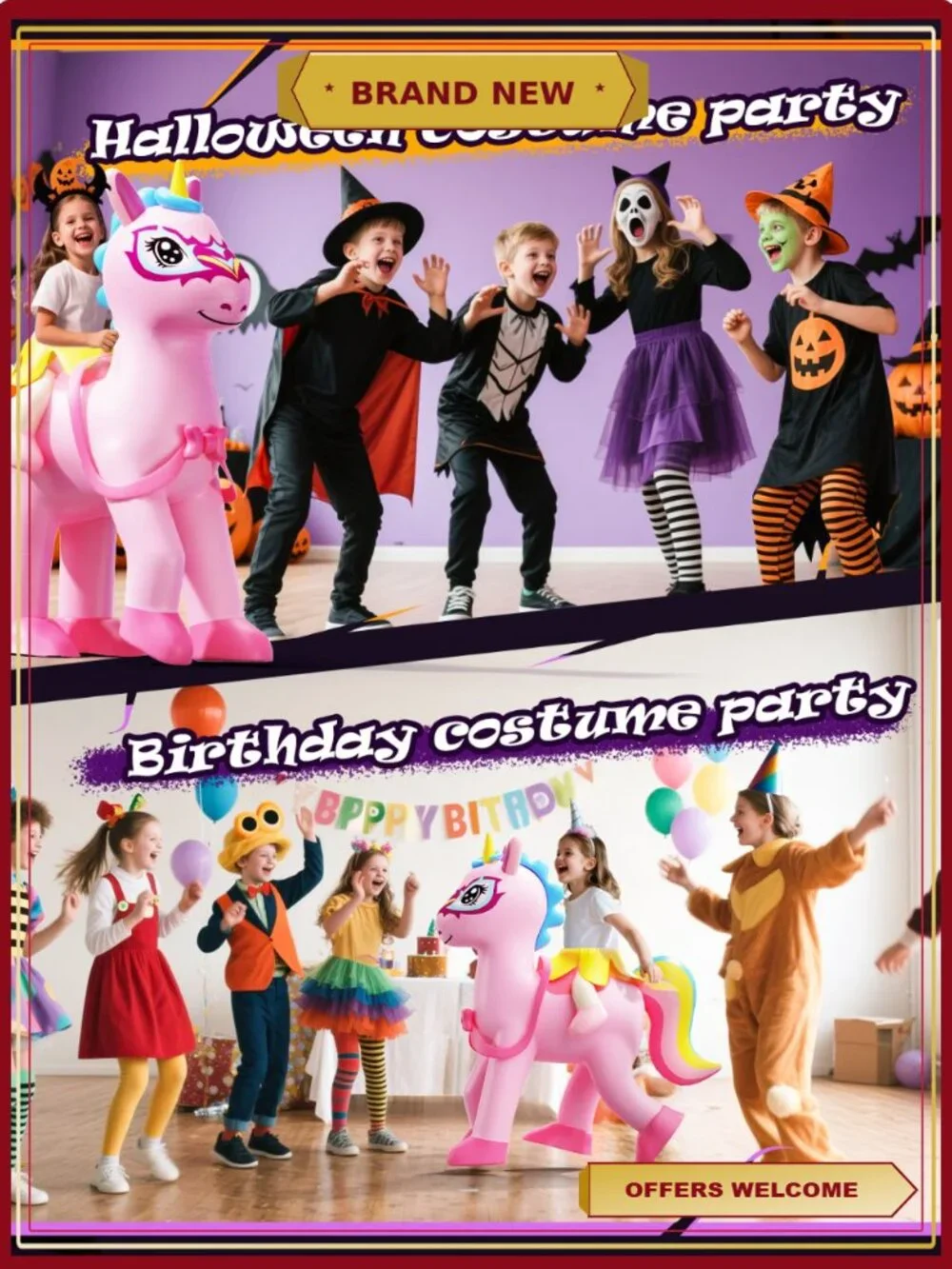Kids Inflatable Unicorn Costume LED Light Up Blow Up Halloween Party Girls 6-10
